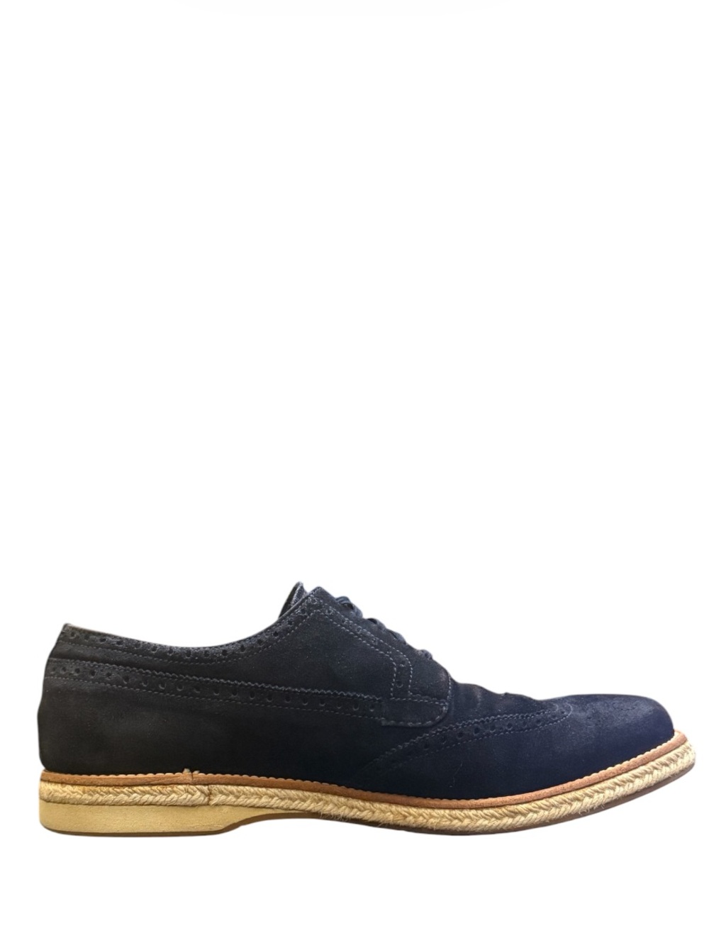 PRADA - BLUE TAN SUEDE LEATHER ESPADRILLES OXFORD DRESS SHOES - Picture 4 of 12